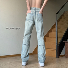 B221美式ins高街小众百搭字母刺绣小脚牛仔裤LK23036-P60控78，男装牛仔裤，电商B221