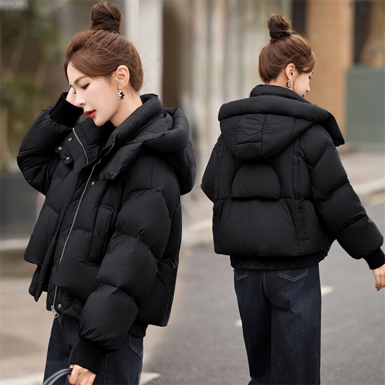 2025冬装时尚保暖减龄90%白鸭绒羽绒服女连帽显瘦面包服外套,女装羽绒服,沐七七