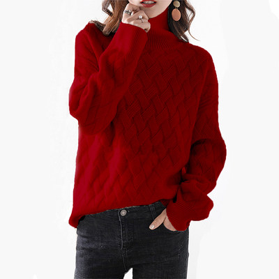 时尚女士秋冬高领加厚羊毛衫百搭显瘦保暖针织衫,女装羊毛衫,洁纯羊绒