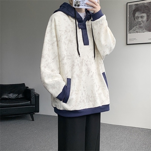 WY10158-特P55 控98 新款连帽撞色解构拼接大码男宽松情侣卫衣图片