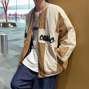 美式复古拼色刺绣灯芯绒棒球服男女夹克情侣外套WT33P67图片