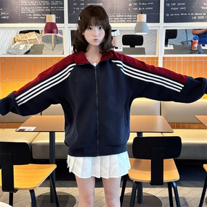抖音得物高品质 美式高街重磅结构织带拼接撞色立领卫衣外套 CM41图片