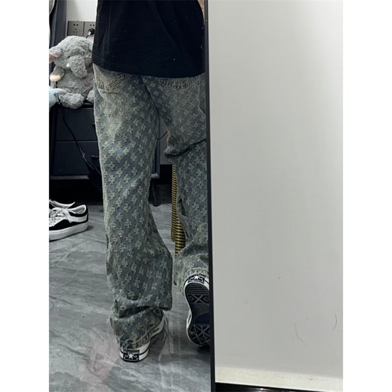 欧美高街痞帅炸街牛仔裤男阔腿直筒长裤男hiphop裤子WL0799-P45,男装牛仔裤,星座1008