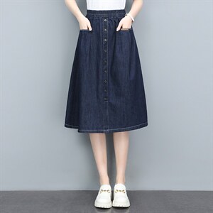 yxls夏季牛仔半身裙2025新品松紧高腰中长款A字裙棉质百搭女半裙图片
