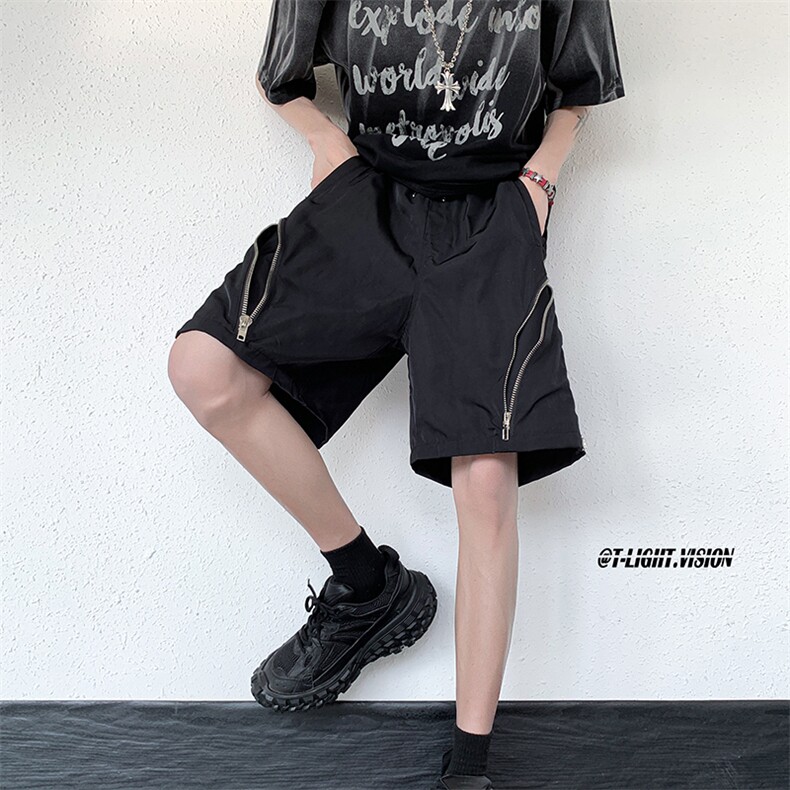 B221美式ins高街暗黑宽松拉链设计五分裤短裤LK23058-P55控78,男装休闲裤,电商B221