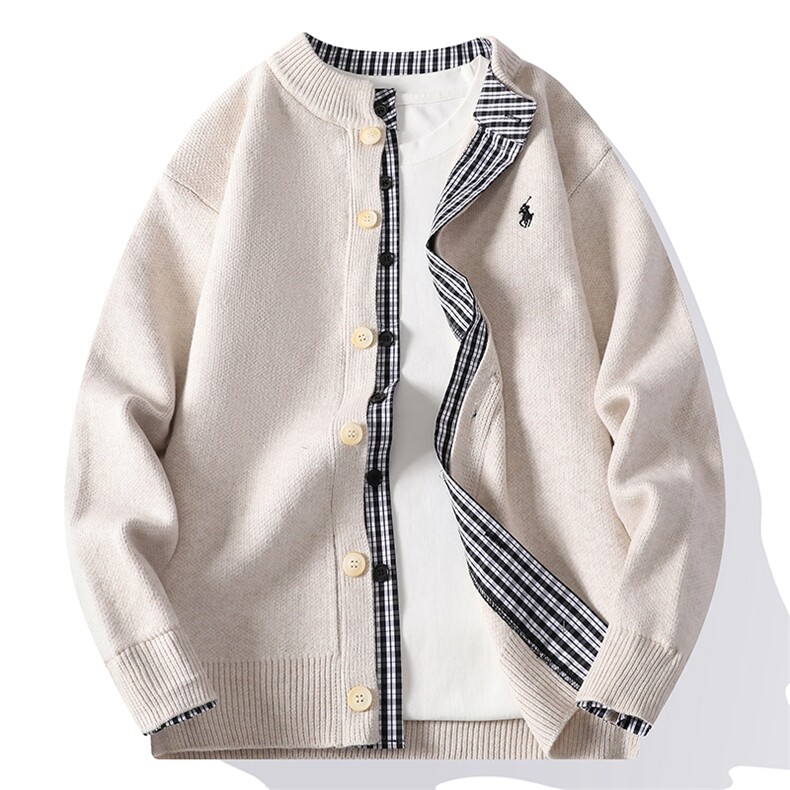 2025秋冬季青年男士刺绣假两件开衫针织毛衣外套87152-P80，男装针织衫/毛衣，星座310B-3