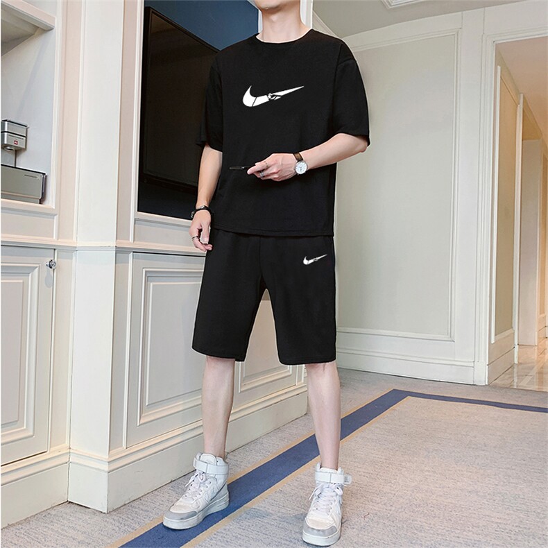 2021夏季五分袖T恤短裤套装男潮流ins休闲宽松上衣服F208P55,男装休闲套装,电商A086