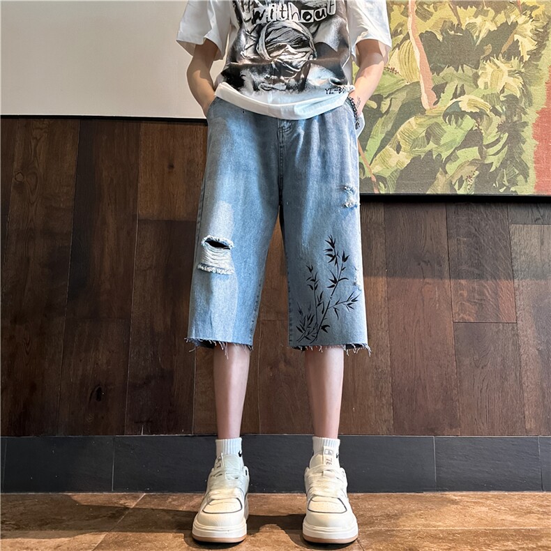 D2058-p45-控68现货风宽松cleanfit牛仔裤七分裤黑暗,男装牛仔裤,星座116
