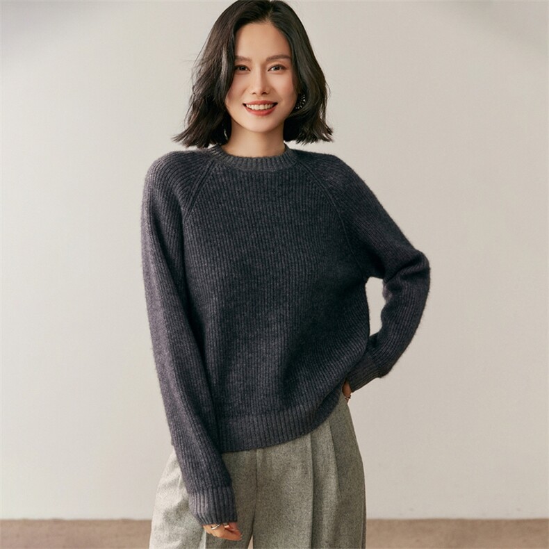 2025年秋季新款连肩袖圆领针织衫套头上衣女,针织衫/毛衣,鸥蕊娅羊绒