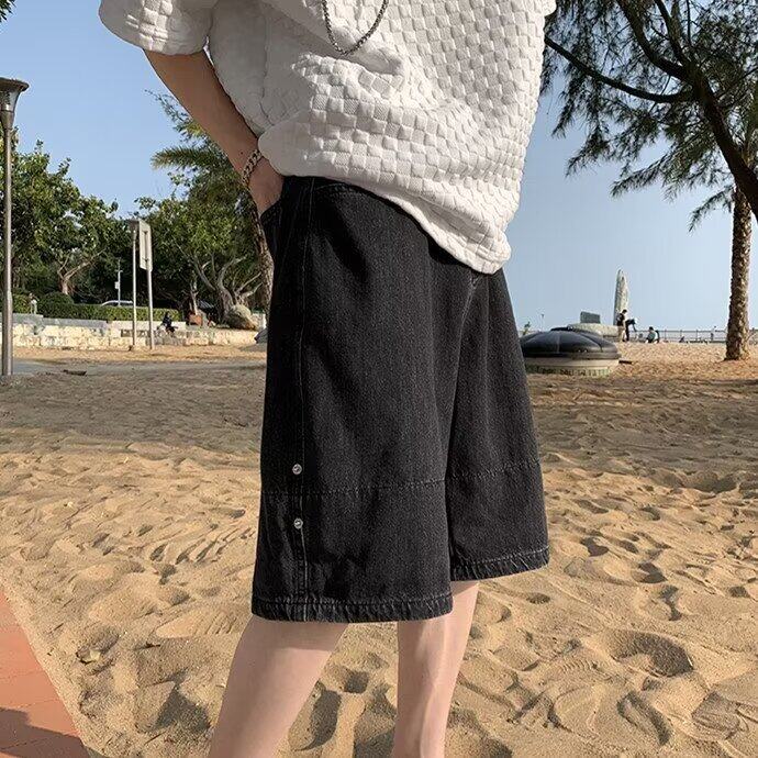 夏季薄款牛仔短裤男ins潮牌宽松百搭五分裤港风潮流学生直筒裤子,男装牛仔裤,星座506A