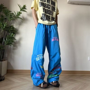 休闲裤男女韩版潮流字母阔腿帅气2025夏季ins新款长裤K6426-P43图片
