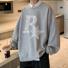 华夫格卫衣圆领卫衣男大码长袖t恤男外套HW76328-P30加绒款-P40，男装卫衣，电商A040