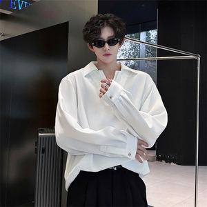春夏新款小心机深V西装双领假两件衬衫 金属袖扣点缀衬衫外套P45图片