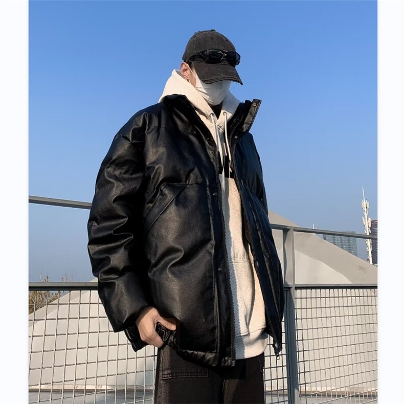 晋江羽绒棉服冬季加厚棉衣外套男高级感PU皮立领棉袄MF126-P89,男装棉衣,星座412-3