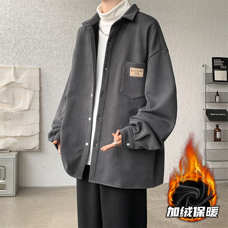 8XL-M秋冬款加绒加厚衬衫男做旧脏脏保暖外套大码衬衣CS29002P65图片