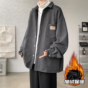 8XL-M秋冬款加绒加厚衬衫男做旧脏脏保暖外套大码衬衣CS29002P65图片