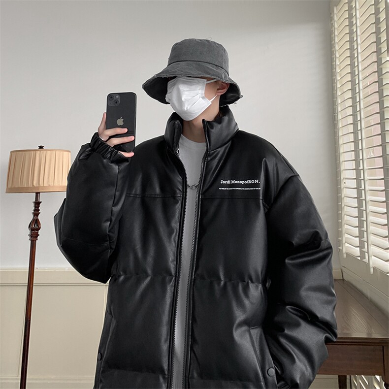 冬季港风纯色立领皮棉衣防风加绒加厚拼色加厚棉衣外套MY6083P85，男装棉衣，电商A128