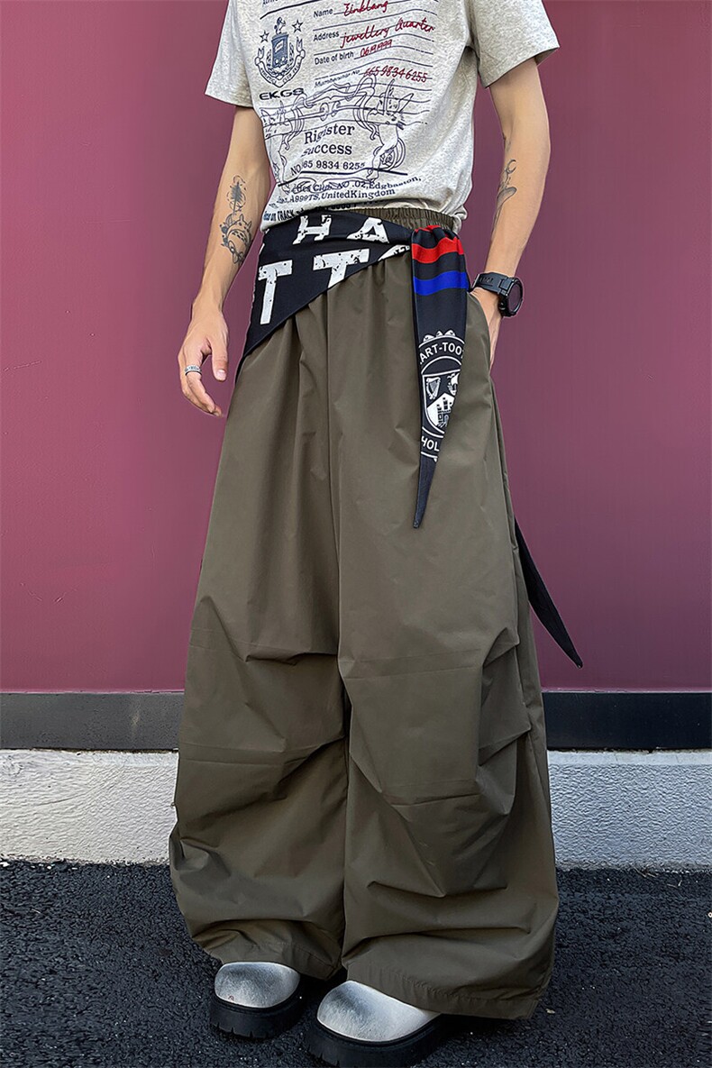 8XL-M美式复古撞色屁帘工装伞兵裤男褶皱设计感宽松阔腿裤P68,男装工装外套,电商D206-1