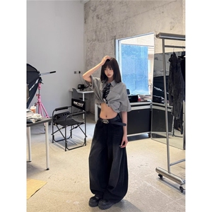 557-P49 阔腿裤女秋冬新款高腰慵懒休闲显瘦窄版长裤图片