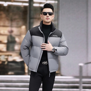 90%白鸭绒中青年羽绒服夹克男立领青年面包服羽绒服外套大衣图片