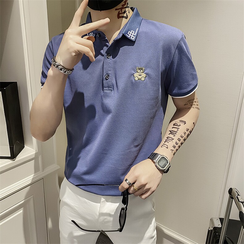 82378-P35短袖男T恤修身翻领半袖polo衫社会青年潮流印花上衣，男装Polo衫，电商D310B