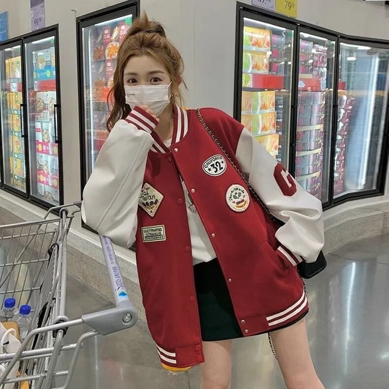 黑色减龄学院风棒球服外套女2025春秋新款美式复古设计感休闲上衣,女装卫衣/绒衫,星座218-8