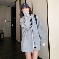 23年新品牙刷绣长款宽松慵懒连帽卫衣，女装卫衣/绒衫，菡迪欧娜