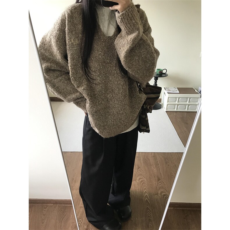 冬季复古百搭慵懒宽松大版型圣诞苔藓绿V领落肩毛衣男MY298,男装针织衫/毛衣,星座1116A（原606A-3）