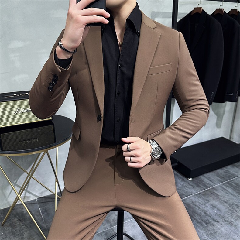 春秋季男百搭商务正装纯色修身休闲西服套装A4158609-P230-控448图片