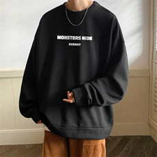 字母印花华夫格卫衣男春秋潮牌oversize美式复古重磅内搭圆领衣服，男装卫衣，电商B367