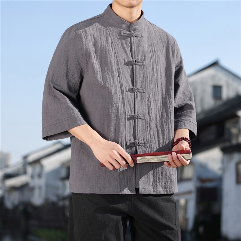 2026夏季新款风盘扣纯色休闲宽松大码纯棉T恤CS2605,男装T恤,电商A008