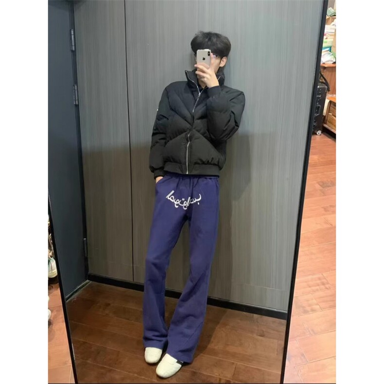 刺绣藏蓝微喇男女显瘦美式运动百搭直筒休闲裤松弛感卫裤HW39P42,男装休闲裤,星座1112-1