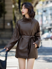 2025秋季女装新款大量现货时尚港风大气中长款皮衣外套，女装皮衣，缘衣格