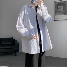 春夏条纹衬衫男长袖薄款痞帅高级感宽松慵懒风大码衬衣CS29003P45，男装衬衫，电商B312