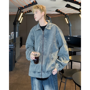 F376 P 70男生秋装新中式潮牛仔外套男复古宽松水洗做图片