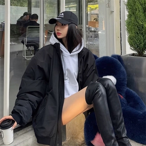 抖音得物美式潮休闲夹克春季立领纯色复古工装加厚棉服外套MF01