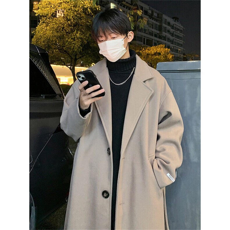 翻领风衣男秋季新款日系慵懒休闲宽松百搭长款大衣M215，男装风衣，星座1116A-1（原606A）