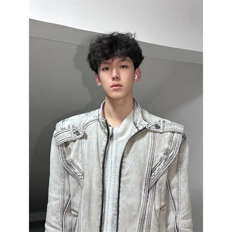 【有货】短款解构拼接牛仔外套男重工垫肩夹克JK8636CC-特P78,男装工装外套,星座1007（原301D）