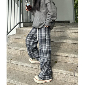 格子休闲裤男秋季宽松直筒裤子男生百搭复古阔腿长裤 KX1543图片