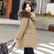 2020冬季新款时尚潮流收腰显瘦保暖舒适气质连帽大毛领派克服，女装派克服，贵人树