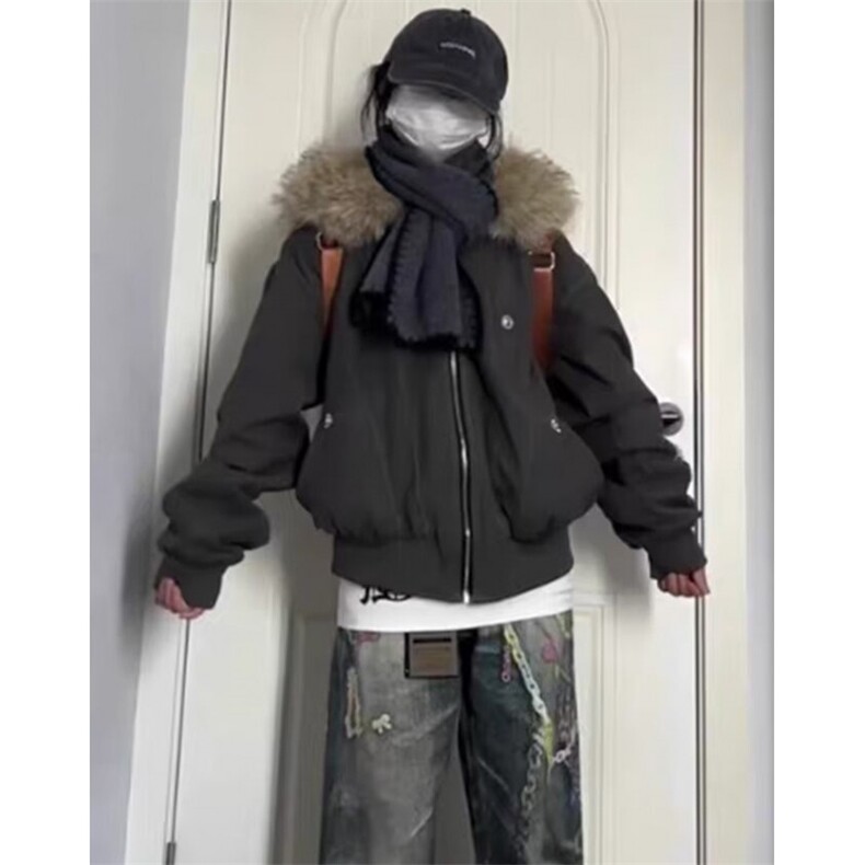 复古做旧座山雕加厚棉服男女宽松解构磨毛毛领外套MHT266,男装棉衣,星座1116A（原606A-3）
