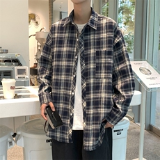 A860-P38格子衬衫男款2023秋季日系复古宽松外套潮流百搭衬衣，男装衬衫，星座512-6