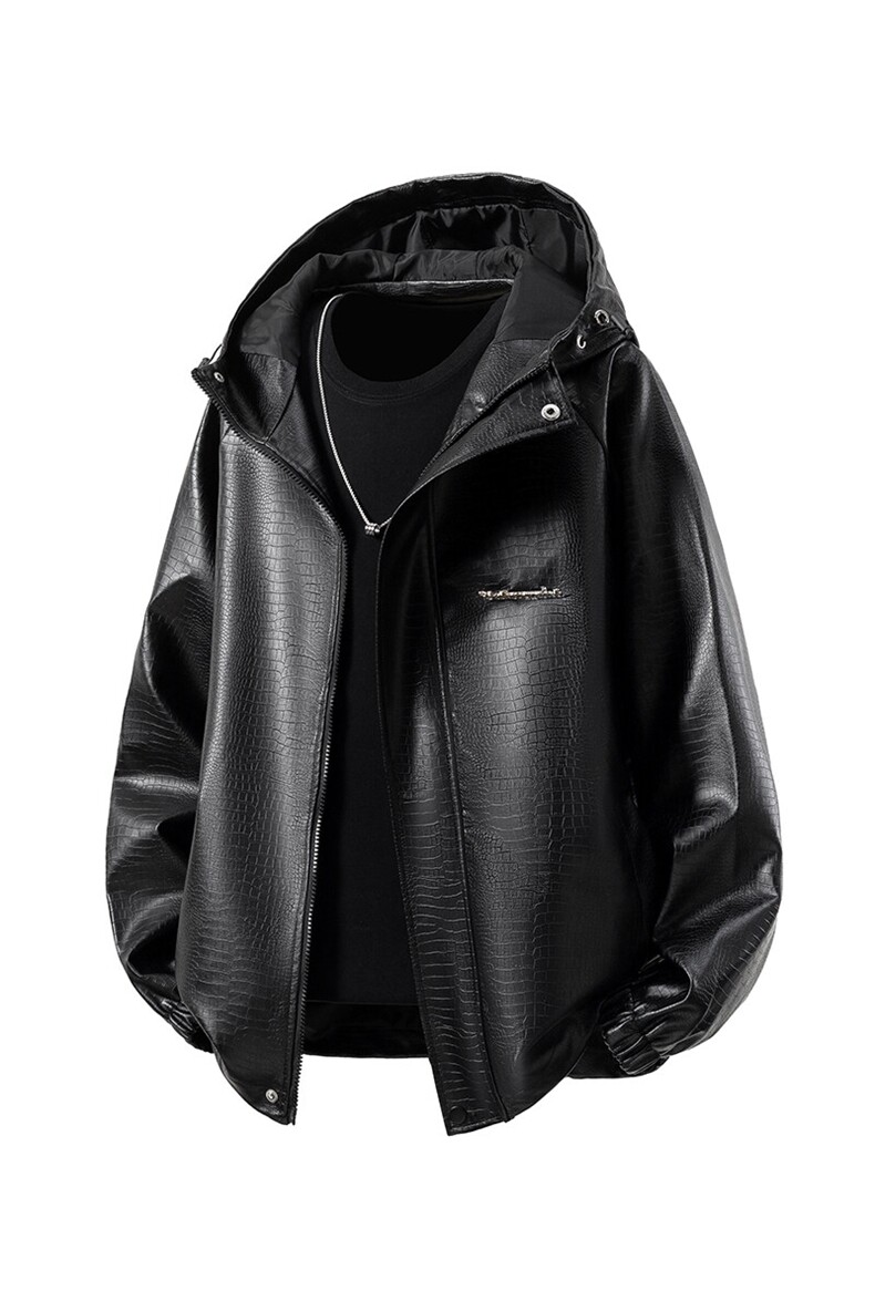 1立体白底连帽鳄鱼纹PU皮衣大码M-5XL冲锋衣夹克男JK8744P90控128,男装夹克,星座227-7