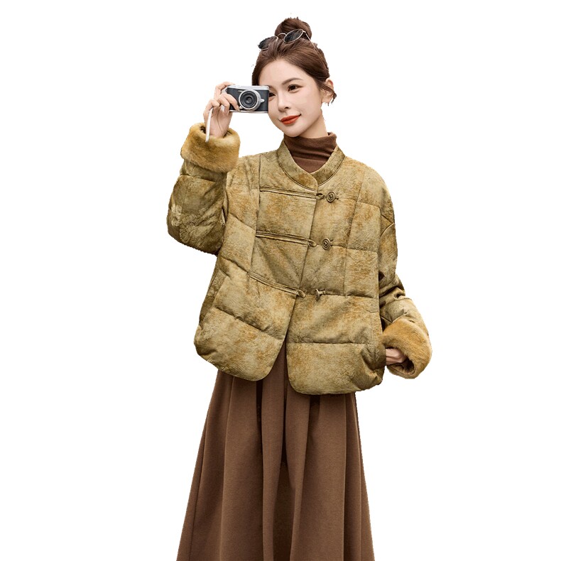 2025年冬季新款女装时尚气质新中式羽绒服,女装羽绒服,关键词