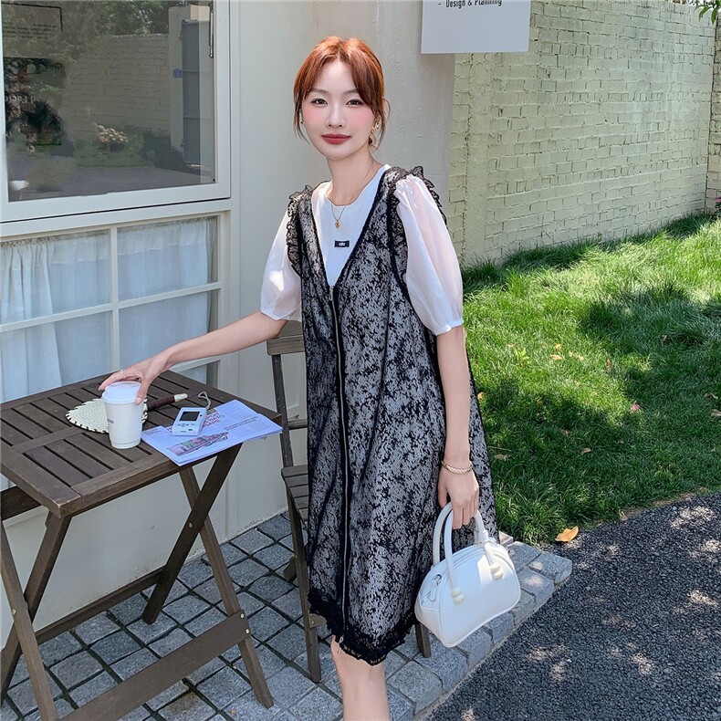 大量现货主推~新款显瘦蕾丝裙t恤两件套套装2C219-6027-P135-K198,女装套装/套裙,2B237