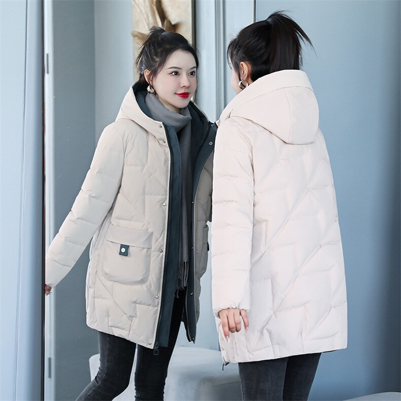 加厚羽绒棉服女中长款冬季2024新款宽松休闲连帽女士时尚棉袄外套图片