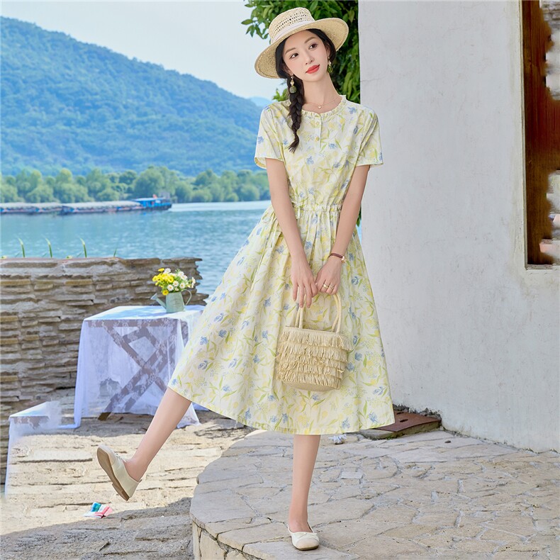 6809时尚印花显瘦连衣裙,女装连衣裙,倪叶myz