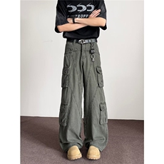 2025美式解构工装牛仔裤男女宽松口袋休闲直筒vibe裤子K6266-P75，男装牛仔裤，星座412-2