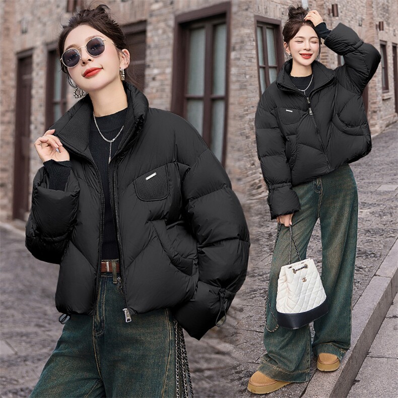 设计感假两件短款羽绒服女2024冬季新款立领保暖白鸭绒面包服外套,女装羽绒服,艾仟回(原伊仟回)