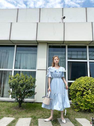 夏季新款荷叶边连衣裙，女装连衣裙，朗蔻